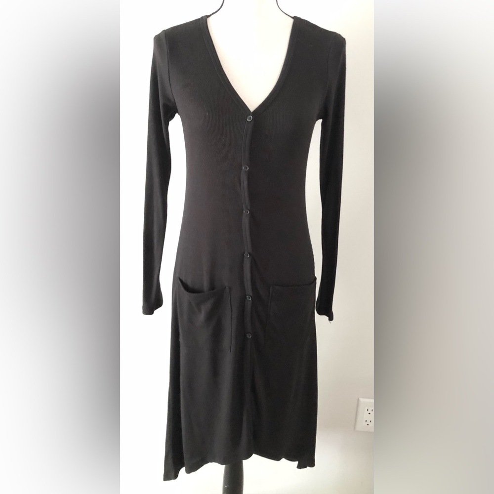 BONGO Black Button-Front V-Neck Dress Duster Grunge Goth Alternative